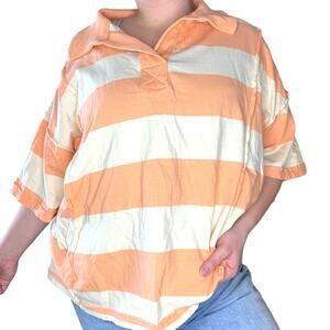 Anthro Easel Striped Peach Orange Oversized Polo Shirt Large
